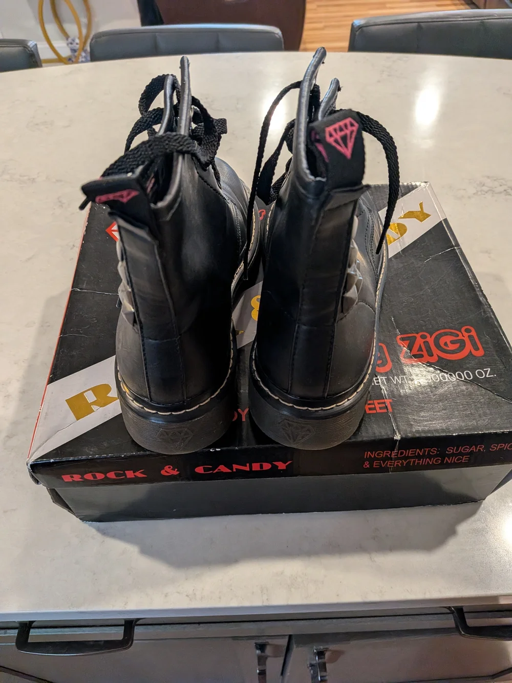 Black Synthetic Leather -Up Combat Boots - Unisex Size 9 M